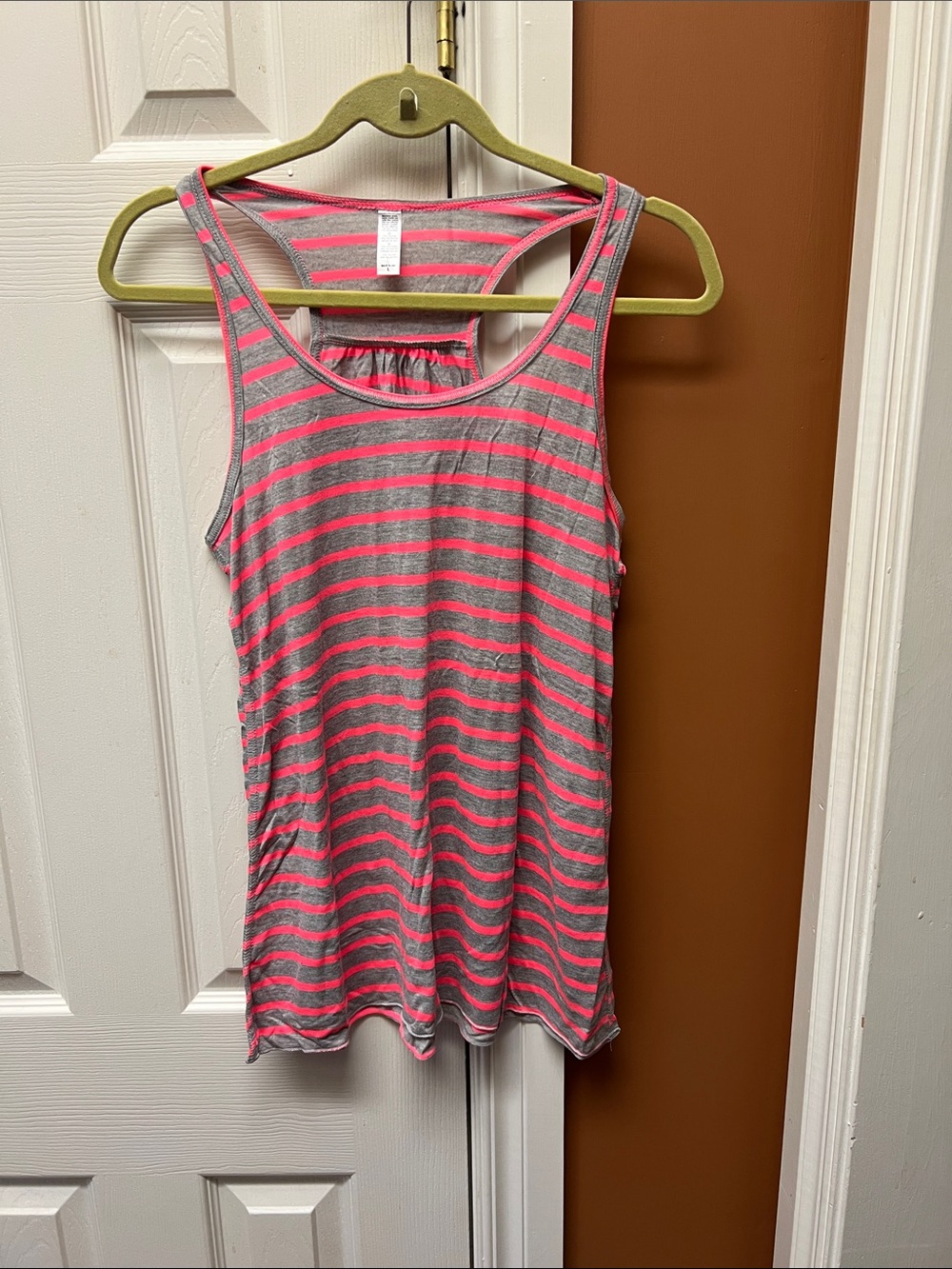 Striped Racerback Tank Top - Gray & Neon Pink